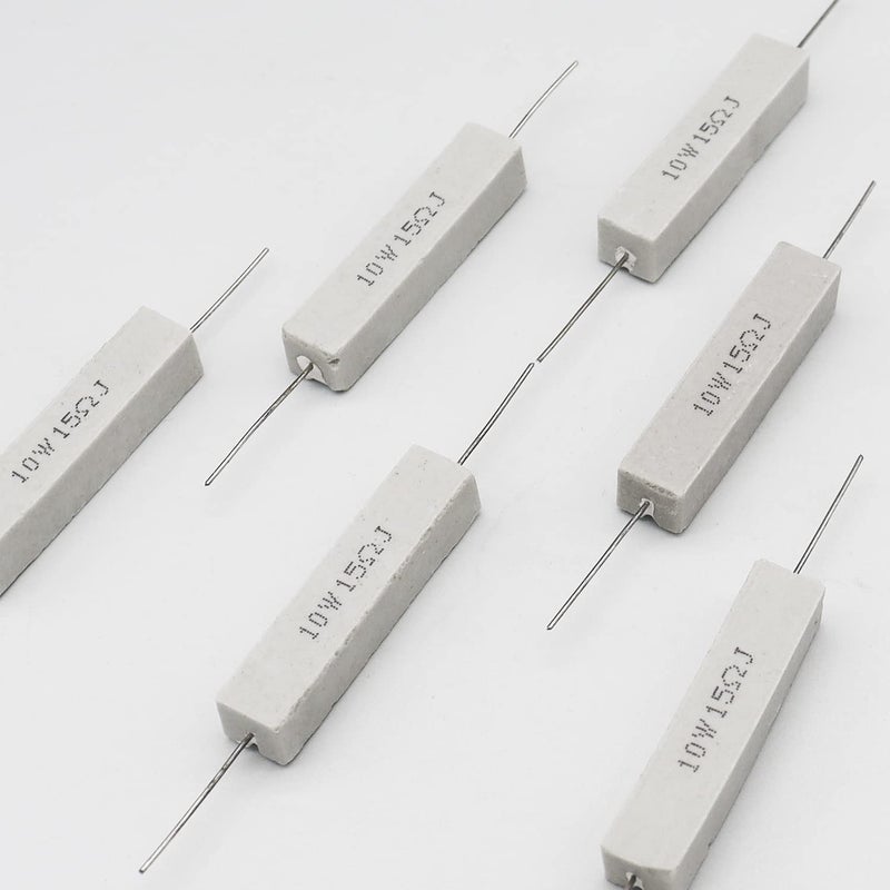 Dimlove Cement Resistor,10 PCS 10w 15 Ohm 5% Axial Lead Wire Resistor White Wound Fixed Ceramic Cement Resistors Wirewound Cement Power Resistors Flame Heat Moisture Resistance Precharge Horizontal Resistors - Image 5
